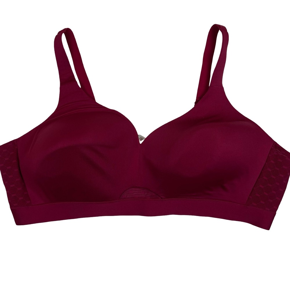 Cacique Bra Lightly Lined No-Wire Women 46C Burgundy Mesh Wings‎ Comfort